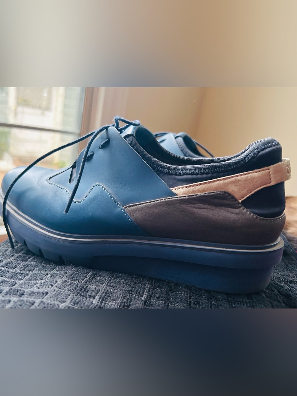 Camper Blue  Lace-Up Derby with Tan Heel Accent